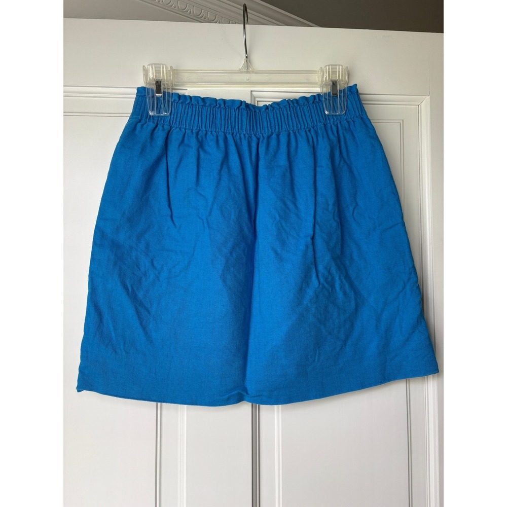 J.Crew Mini Skirt Size 2 Blue Linen Cotton Paperbag Waist Pockets 41575 - Picture 3 of 5